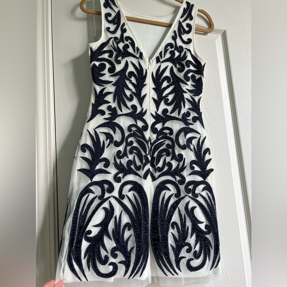 Aidan Mattox Beaded Navy & Ivory Mesh Dress - Picture 2 of 7